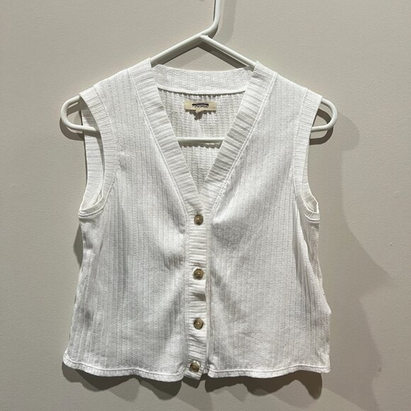 Madewell White Ribbed Knit Button-Up Vest (Size S) - Picture 2 of 6